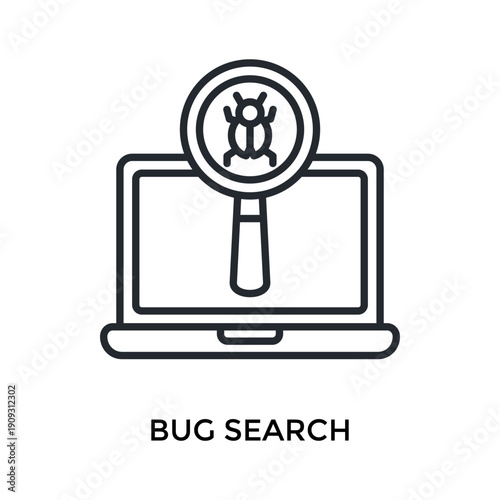 Bug Search Icon Outline Style. Vector Illustration For Graphic Design