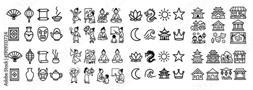 Asian culture symbols and icons set