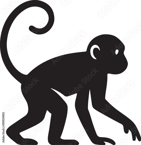 Black Monkey Silhouette Vector Icon Isolated on White Background Primate Graphic Illustration for Logo Design Web Graphics and Animal Conservation