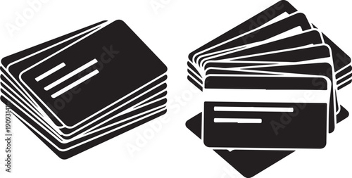 Stacks of credit cards in black and white illustration