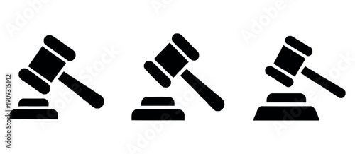 Black Gavel Icons Law Justice and Auction Decision Vector Illustration