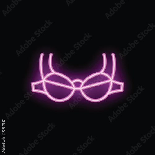 Neon sign glowing with a pink lingerie bra on a dark background
