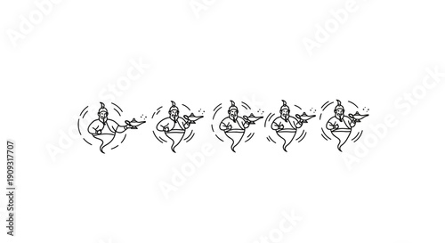 Genie Character Set: Five Magical Spirits Offering Wishes, Isolated on White