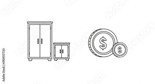 Furniture and Money Icons: Investment in Home Decor, Financial Planning, Budgeting