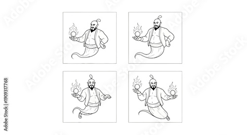 Genie Character Illustration - Four Poses