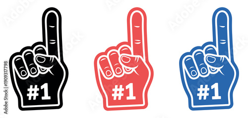 Bold Foam Finger Number One Icon featuring a classic sports fan "we're number one" hand gesture, designed as a clean vector graphic for team spirit and victory celebrations.