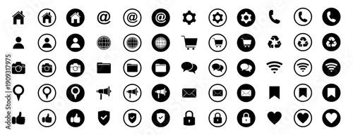 Web icon set. Home, email, address, globe, chat, message, mail, telephone, information, support, search, website, icon. Contact and web icons set. Website set icon vector.