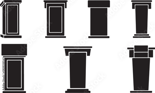 Set of black and white architectural column icons design