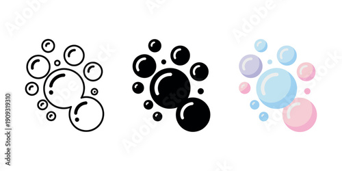 Flat Design Soap Bubbles and Foam Icon featuring a cluster of floating suds in a modern minimalist style, perfect for cleaning and hygiene graphics.