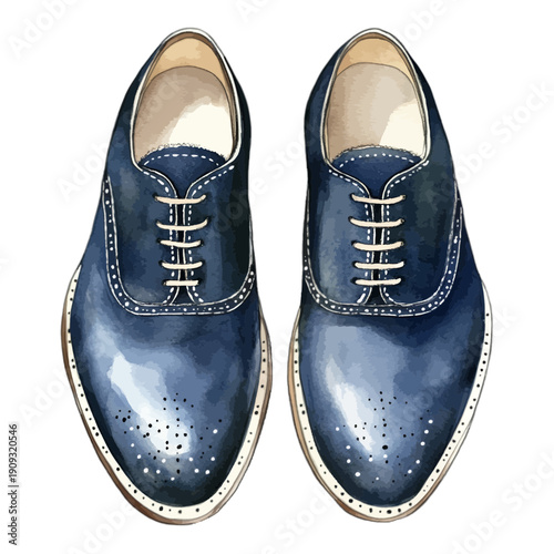 Watercolor Blue Leather Brogue Shoes with Elegant Perforation Detail
