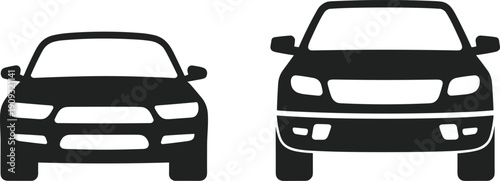 Car front view silhouette icons isolated on white background, modern automobile vector illustration for transportation, automotive design, logo, infographic