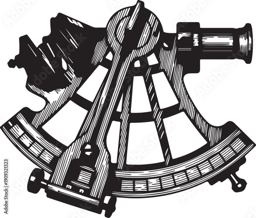 Sextant engraving illustration for nautical heritage branding