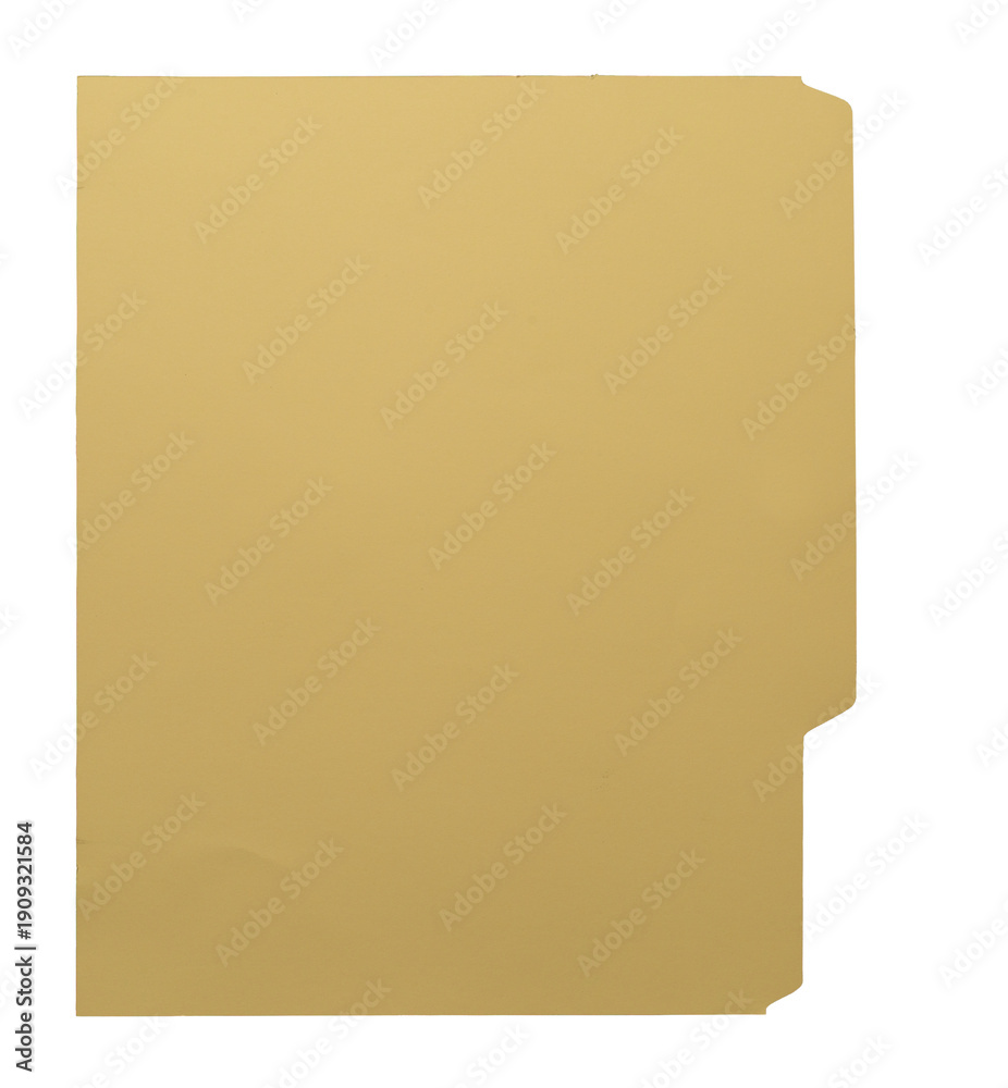 Fototapeta premium Manila craft folder with cut tab isolated on transparent background. Paper case archive for cold case file element design creation.