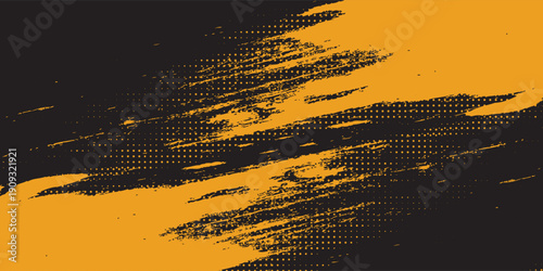 Bold yellow paint brush strokes on dark backAbstract yellow paint splashes and rough brush strokes on dark background, bold grunge texture design.ground, grunge texture with dynamic abstract motion.