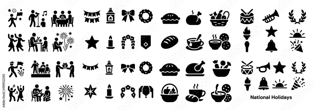Naklejka premium Festive holiday icons collection