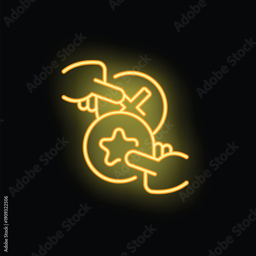 Neon style icon of hands choosing between positive and negative feedback buttons