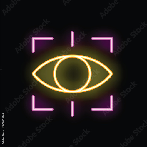 Neon sign of an eye scanning system detecting identity with facial recognition