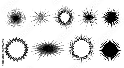 Collection of diverse starburst and explosion vector graphics, perfect for adding dynamic energy, visual impact, and vibrant comic book style to creative designs