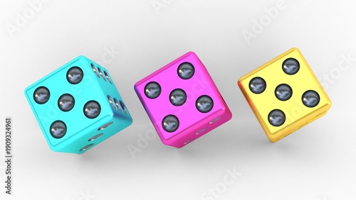 Tablou pe pânză Three dice made of metal
