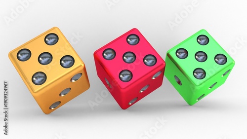 Canvas Print Three dice made of metal