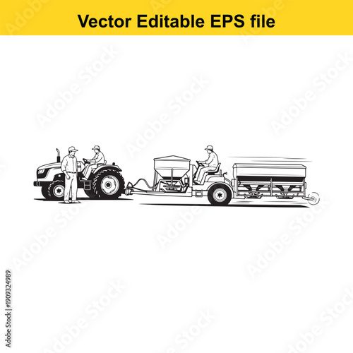  farmers operating tractors and agricultural equipment