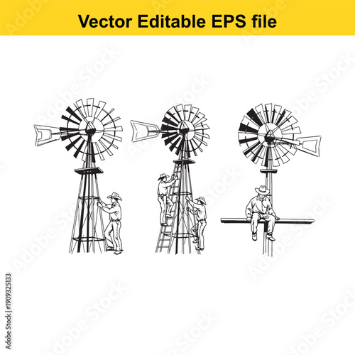  three windmills in different construction stages