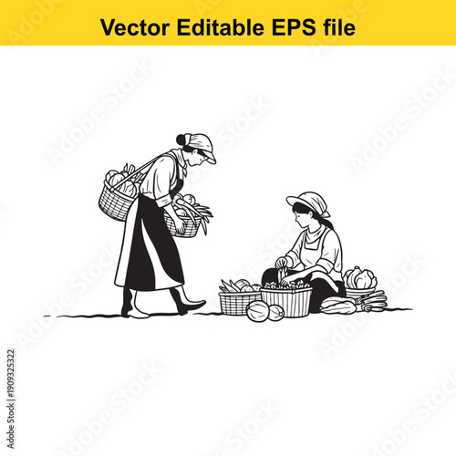  woman selling fruit and vegetables to a customer