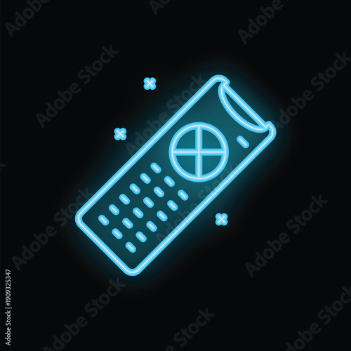 Bright glowing symbol of remote control, created with blue neon light
