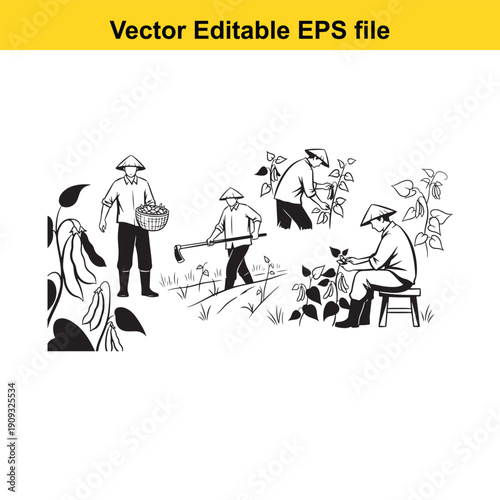  black and white illustration of gardeners working together