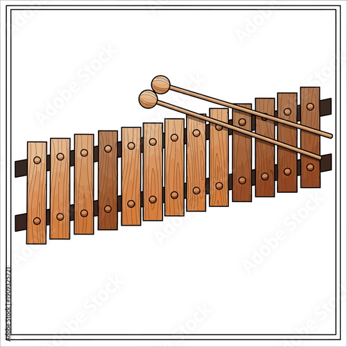 Vibrant xylophone with wooden mallets on white background
