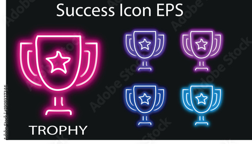 Glowing trophy neon light animation symbol of victory achievement success award concept