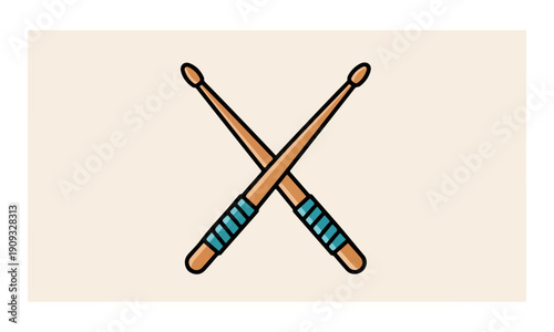 Crossed Drumsticks Icon Illustration with Blue Grip Tape