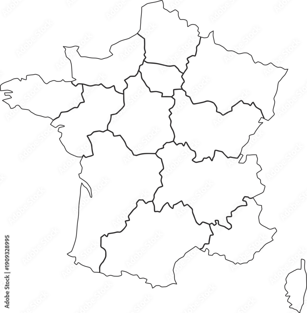 Obraz premium Blank map of France with regions simple outline vector 