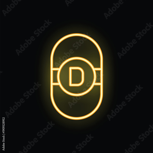 Neon sign of vitamin d glowing on a black background