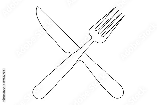 Knife and fork one line art icon minimalist outline vector illustration