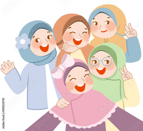 Cute muslim girl selfie with friends