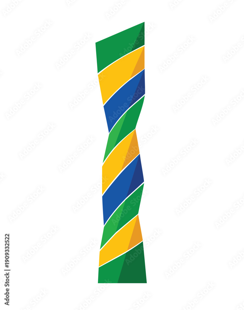 Fototapeta premium Abstract Brazil Twisted Ribbon Structure in Green Yellow Blue Vertical Geometric Vector Style Modern Brazilian Inspired Architectural Ribbon Design for Corporate Branding and Premium Identity Projects