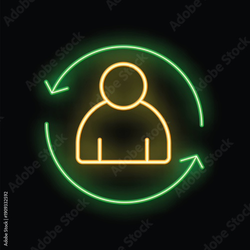 Neon green circular arrows are surrounding businessman icon, concept of employee turnover