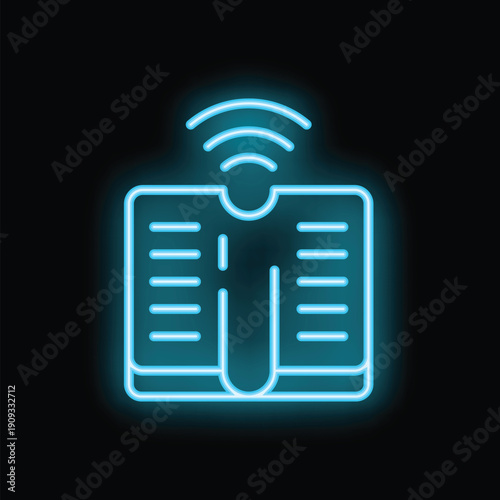 Smart scale sending data through wifi neon sign on black background