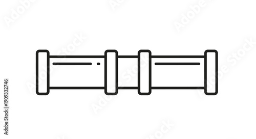 Simple line art illustration of a horizontal pipe segment with connectors, depicting plumbing or industrial conduit.