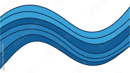 Wavy lines in shades of blue, layered illustration, abstract design, flowing pattern, layered concept