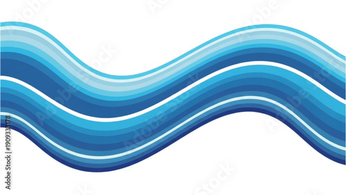 Wavy blue abstract illustration with layered stripes and smooth curves viewed from a straightforward perspective
