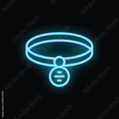 Blue neon dog collar glowing on black background representing pet accessories