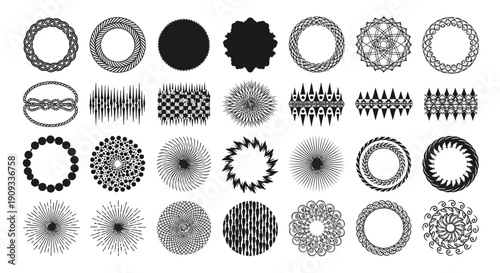 Extensive Bundle of Contemporary Monochrome Abstract Circular Patterns and Intricate Geometric Vector Designs for Creative Projects
