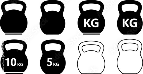 Kettlebell icons in various styles and weights for fitness design