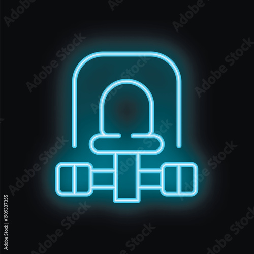 Blue neon icon of a glowing c clamp glowing on dark background