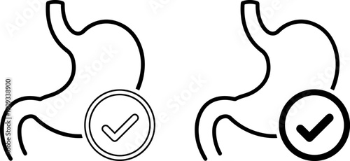 Stomach anatomy with checkmarks for digestive health and wellness
