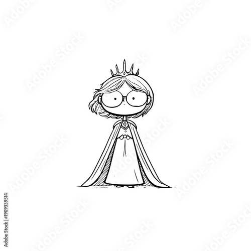 Sad Princess Wearing Crown and Cape on White Background