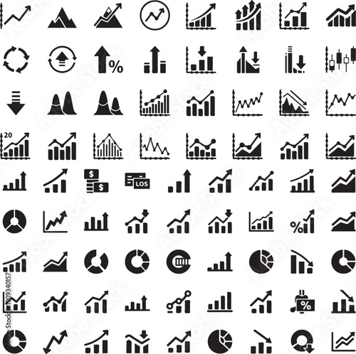 Growth and decrease line icon set, profit and loss, revenue increase and decline, percentage up and down symbols, vector illustration eps