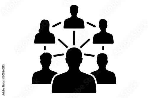 network of silhouettes representing interconnected individuals in an organization. Symbolic depiction of teamwork and communication